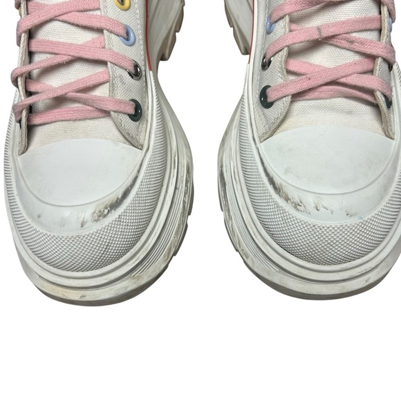 Alexander McQueen white canvas tread slick rainbow  platform boots size 40 us 10 - Picture 3 of 11